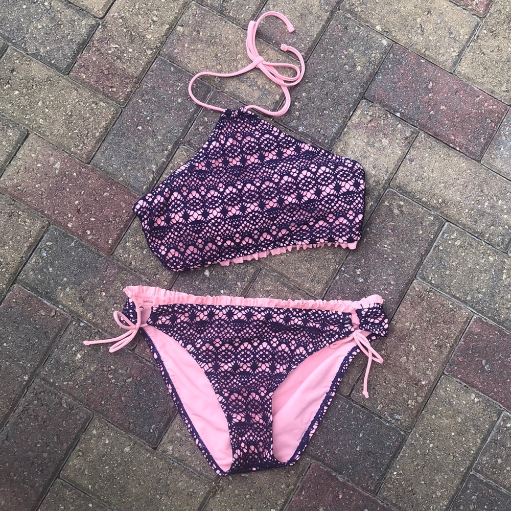 Juniors Large Swimsuit Pink and Navy EXCELLENT!